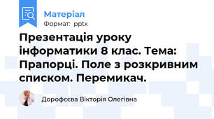 Презентація уроку інформатики 8 клас. Тема: Прапорці. Поле з розкривним списком. Перемикач.