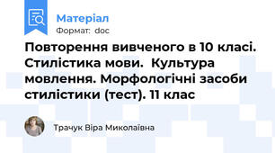 Повторення вивченого в 10 класі. Стилістика мови.  Культура мовлення. Морфологічні засоби стилістики (тест). 11 клас