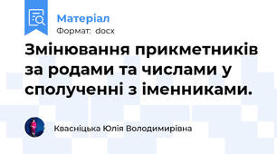 Змінювання прикметників за родами та числами у сполученні з іменниками.