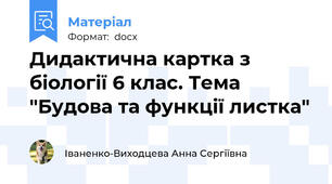 Дидактична картка з біології 6 клас. Тема "Будова та функції листка"