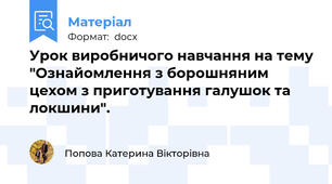 Урок виробничого навчання на тему "Ознайомлення з борошняним цехом з приготування галушок та локшини".