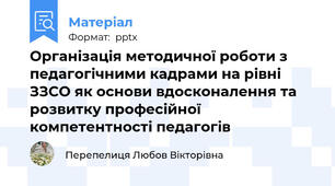 Організація методичної роботи з педагогічними кадрами на рівні ЗЗСО як основи вдосконалення та розвитку професійної компетентності педагогів