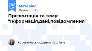 Презентація та тему: "Інформація,дані,повідомлення"