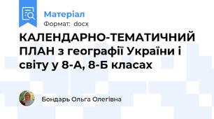КАЛЕНДАРНО-ТЕМАТИЧНИЙ ПЛАН з географії України і світу у 8-А, 8-Б класах
