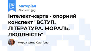 Інтелект-карта - опорний конспект "ВСТУП.  ЛІТЕРАТУРА. МОРАЛЬ. ЛЮДЯНІСТЬ"
