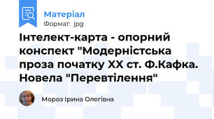 Інтелект-карта - опорний конспект "Модерністська проза початку XX ст. Ф.Кафка. Новела "Перевтілення"