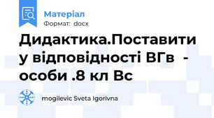Дидактика.Поставити у відповідності ВГв  - особи .8 кл Вс