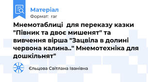 Мнемотаблиці  для переказу казки "Півник та двоє мишенят" та  вивчення вірша "Зацвіла в долині червона калина.." Мнемотехніка для дошкільнят"