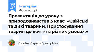 Презентація до уроку з природознавства 3 клас  «Свійські та дикі тварини. Пристосування тварин до життя в різних умовах.»