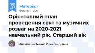 Орієнтовний план проведення свят та музичних розваг на 2020-2021 навчальний рік. Старший вік