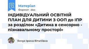 ІНДИВІДУАЛЬНИЙ ОСВІТНІЙ ПЛАН ДЛЯ ДИТИНИ З ООП до ІПР за розділом «Дитина в сенсорно - пізнавальному просторі»