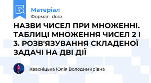 НАЗВИ ЧИСЕЛ ПРИ МНОЖЕННІ. ТАБЛИЦІ МНОЖЕННЯ ЧИСЕЛ 2 І 3. РОЗВ'ЯЗУВАННЯ СКЛАДЕНОЇ ЗАДАЧІ НА ДВІ ДІЇ