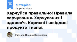 Харчуйся правильно! Правила харчування. Харчування і  здоров’я. Корисні і шкідливі продукти і напої.