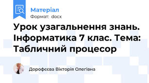Урок узагальнення знань. Інформатика 7 клас. Тема: Табличний процесор