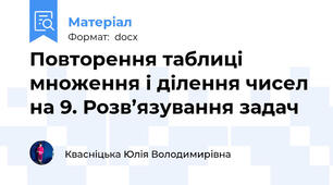 Повторення таблиці множення і ділення чисел на 9. Розв’язування задач