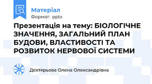 Презентація на тему: БІОЛОГІЧНЕ ЗНАЧЕННЯ, ЗАГАЛЬНИЙ ПЛАН БУДОВИ, ВЛАСТИВОСТІ ТА РОЗВИТОК НЕРВОВОЇ СИСТЕМИ