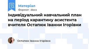 Індивідуальний навчальний план на період карантину асистента вчителя Остапюк Іванни Ігорівни