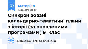 Синхронізовані календарно-тематичні плани з історії (за оновленими програмами ) 9  клас