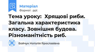 Тема уроку:  Хрящові риби. Загальна характеристика класу. Зовнішня будова. Різноманітність риб.