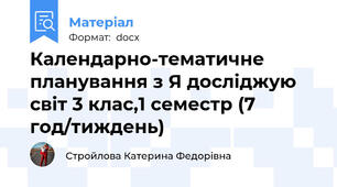 Календарно-тематичне планування з Я досліджую світ 3 клас,1 семестр (7 год/тиждень)