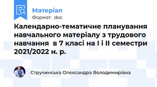 Календарно-тематичне планування навчального матеріалу з трудового навчання  в 7 класі на І і II семестри 2021/2022 н. р.