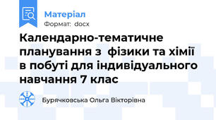 Календарно-тематичне планування з  фізики та хімії в побуті для індивідуального навчання 7 клас