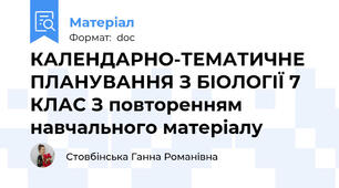 КАЛЕНДАРНО-ТЕМАТИЧНЕ ПЛАНУВАННЯ З БІОЛОГІЇ 7 КЛАС З повторенням навчального матеріалу