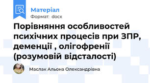 Порівняння особливостей психічних процесів при ЗПР, деменції , олігофренії (розумовій відсталості)