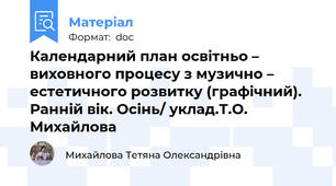 Календарний план освітньо – виховного процесу з музично – естетичного розвитку (графічний). Ранній вік. Осінь/ уклад.Т.О. Михайлова
