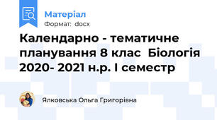 Календарно - тематичне планування 8 клас  Біологія 2020- 2021 н.р. І семестр