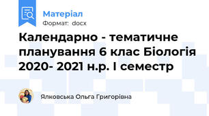 Календарно - тематичне планування 6 клас Біологія 2020- 2021 н.р. І семестр