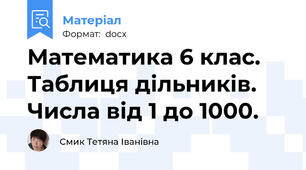 Математика 6 клас. Таблиця дільників. Числа від 1 до 1000.