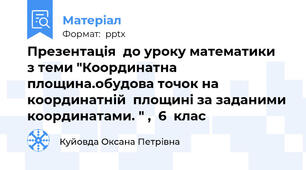 Презентація  до уроку математики  з теми "Координатна площина.обудова точок на координатній  площині за заданими координатами. " ,  6  клас