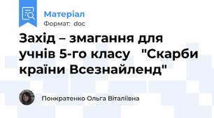 Захід – змагання для учнів 5-го класу   "Скарби країни Всезнайленд"