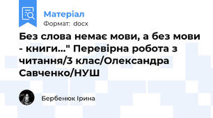 Без слова немає мови, а без мови - книги..." Перевірна робота з читання/3 клас/Олександра Савченко/НУШ