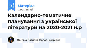 Календарно-тематичне планування з української літератури на 2020-2021 н.р