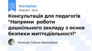 Консультація для педагогів "Напрями  роботи дошкільного закладу з основ безпеки життєдіяльності"
