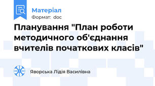 Планування "План роботи методичного об'єднання вчителів початкових класів"