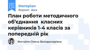 План роботи методичного об’єднання  класних керівників 1-4 класів за попередній рік