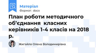 План роботи методичного об’єднання  класних керівників 1-4 класів на 2018 р.
