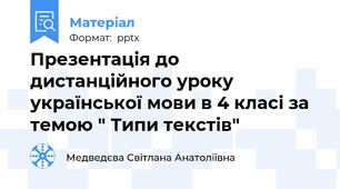 Презентація до дистанційного уроку української мови в 4 класі за темою " Типи текстів"