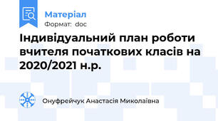 Індивідуальний план роботи вчителя початкових класів на 2020/2021 н.р.