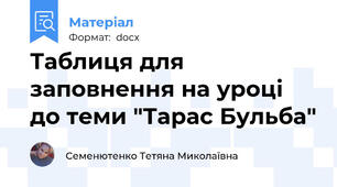 Таблиця для заповнення на уроці до теми "Тарас Бульба"