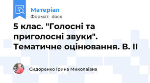 5 клас. "Голосні та приголосні звуки". Тематичне оцінювання. В. ІІ