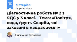 Діагностична робота № 2 з ЯДС у 3 класі.   Тема: «Повітря, вода, ґрунт. Скарби, які заховані в надрах землі»