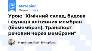 Урок: "Хімічний склад, будова і функції клітинних мембран  (біомембран). Транспорт речовин через мембрани"