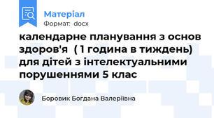 календарне планування з основ здоров'я  ( 1 година в тиждень) для дітей з інтелектуальними порушеннями 5 клас