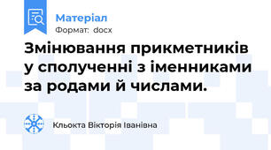 Змінювання прикметників у сполученні з іменниками за родами й числами.