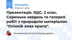 Презентація. ЯДС. 2 клас. Скринька завдань та галерея робіт з природнім матеріалом "Осінній змах крила".