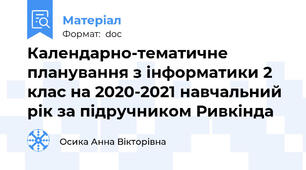 Календарно-тематичне планування з інформатики 2 клас на 2020-2021 навчальний рік за підручником Ривкінда